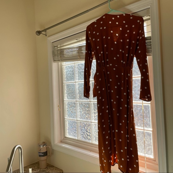 & Other Stories Paris Atelier Rust Orange Polka Dot Faux Wrap Dress 0 - Picture 4 of 13